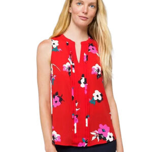 41 HAWTHORN Stitch Fix Red Floral Breyson Pleat Detail Blouse Women's Large